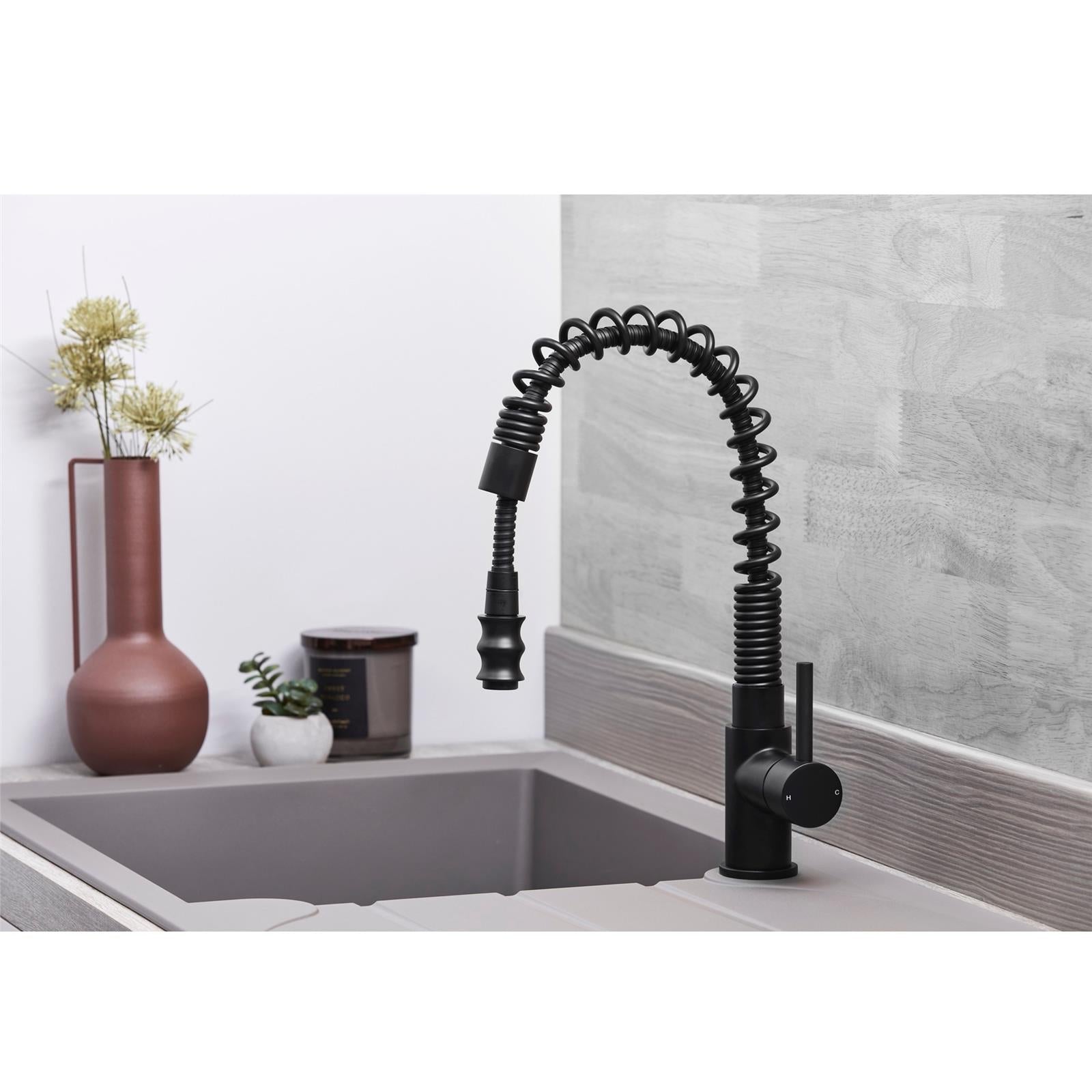 Liquida W07BL 360 Degree Swivel Spout Dual Handle Traditional Black Kitchen Tap